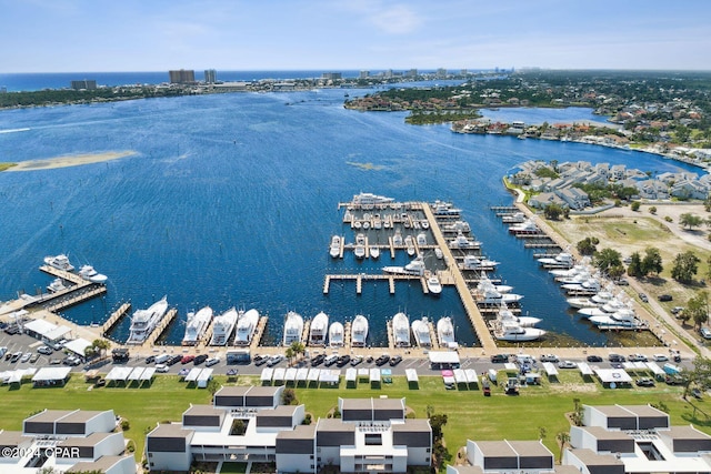 bird's eye view featuring a water view