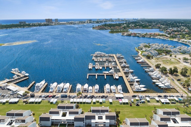 drone / aerial view featuring a water view