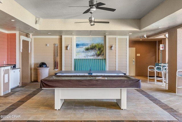 recreation room with recessed lighting, billiards, and ceiling fan