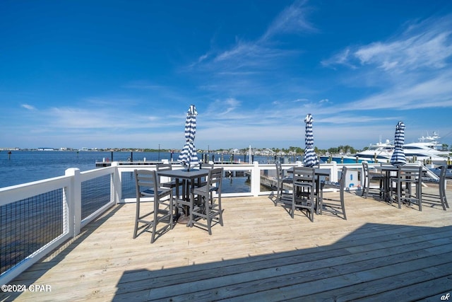 wooden deck with a water view
