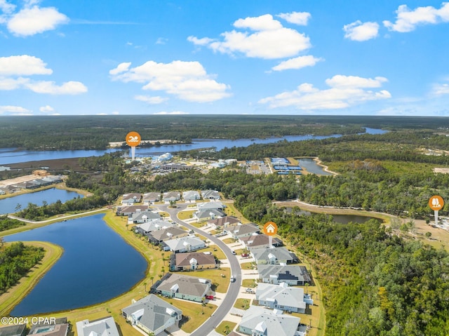 aerial view with a water view