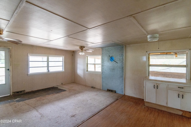 interior space featuring light wood-type flooring, ceiling fan, and a healthy amount of sunlight