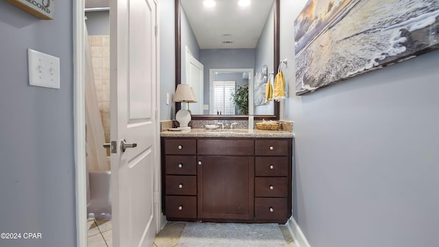 8700 Front Beach Rd Unit 4216, Panama City Beach, FL 32407 - full bathroom with tile patterned flooring, vanity, shower / bath combination with curtain, and baseboards