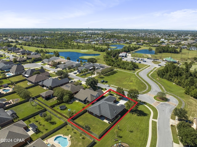 aerial view with a water view