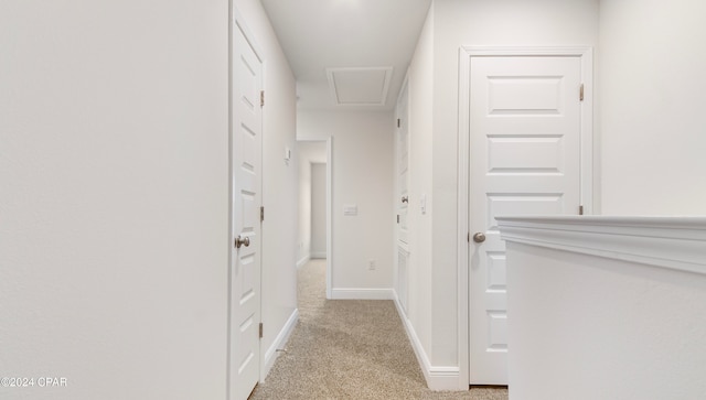 hallway featuring light carpet