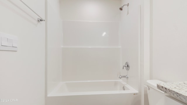 full bathroom with toilet, tub / shower combination, and vanity