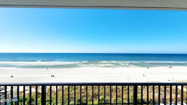 property view of water featuring a beach view