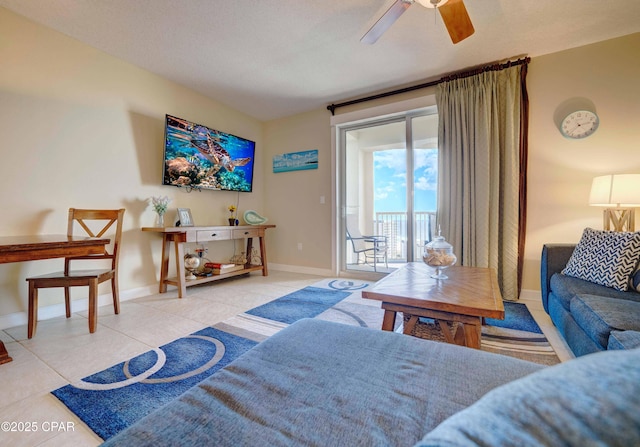 11800 Front Beach Rd Unit 2-807, Panama City Beach, FL 32407 - living area featuring tile patterned flooring, a ceiling fan, and baseboards