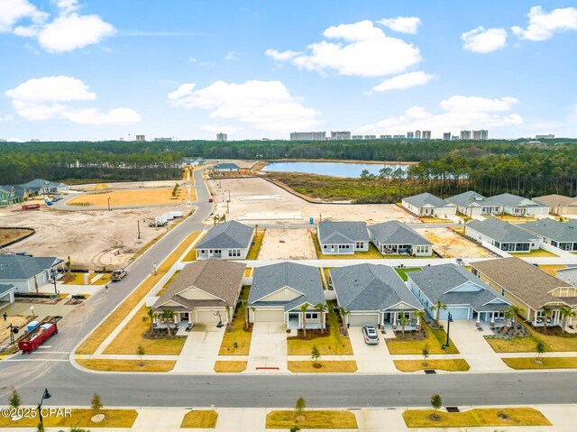 aerial view with a water view