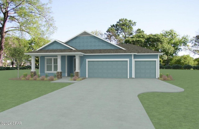 view of front of house featuring a garage and a front lawn