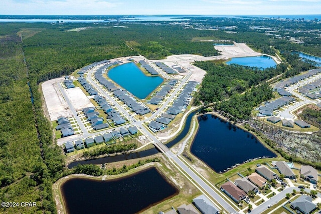 bird's eye view featuring a water view