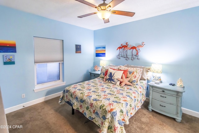 bedroom featuring carpet flooring and ceiling fan