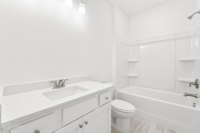 full bathroom featuring vanity, shower / tub combination, and toilet