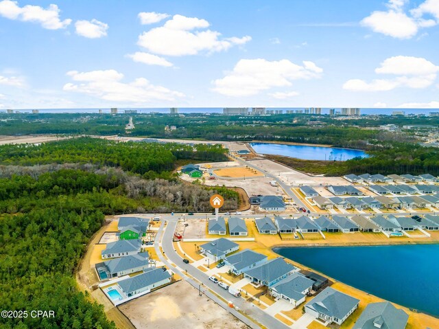 aerial view with a water view