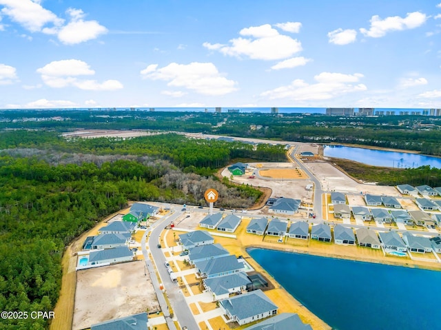 aerial view featuring a water view