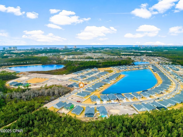 bird's eye view featuring a water view