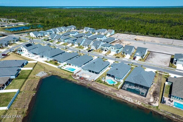 aerial view featuring a water view