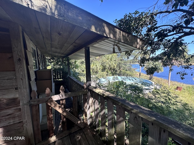 deck with a water view