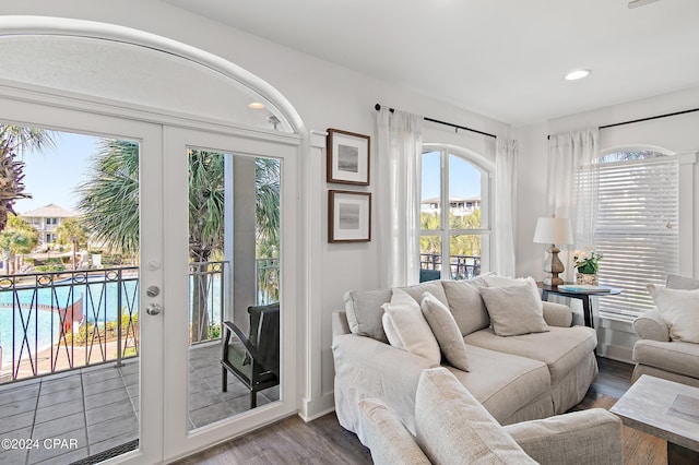 living room featuring hardwood / wood-style floors and french doors