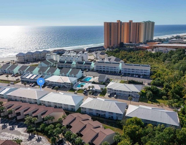 aerial view featuring a residential view and a water view