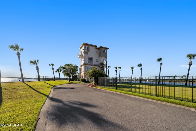 view of street featuring a water view