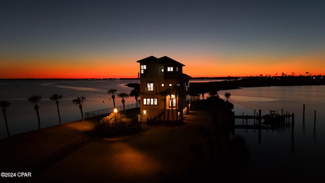 view of dock featuring a water view