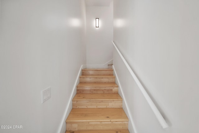 staircase featuring wood-type flooring