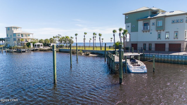 dock area with a water view