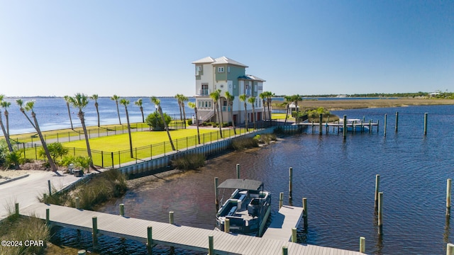 view of water feature with a boat dock