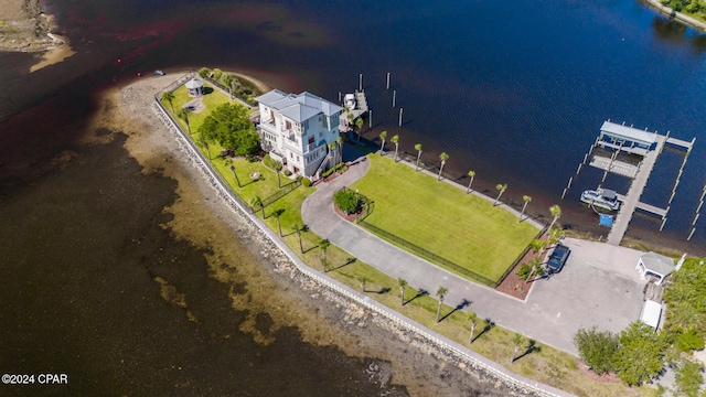 aerial view with a water view