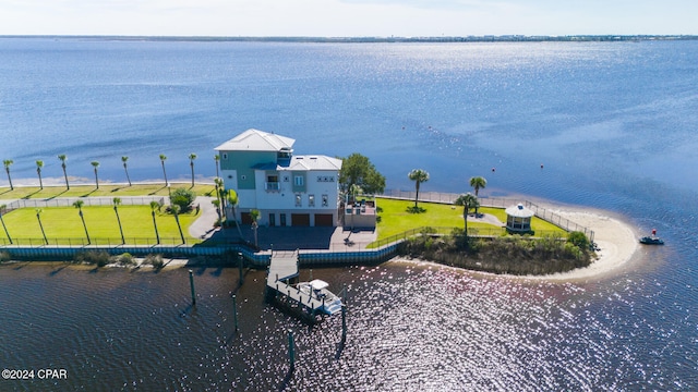 aerial view with a water view