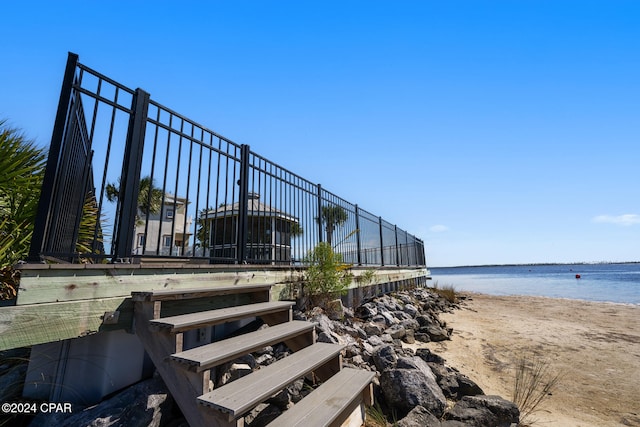 property view of water featuring a view of the beach