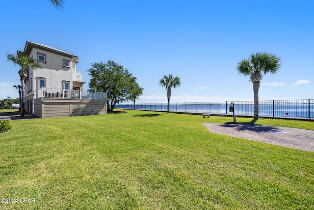 view of yard with a water view