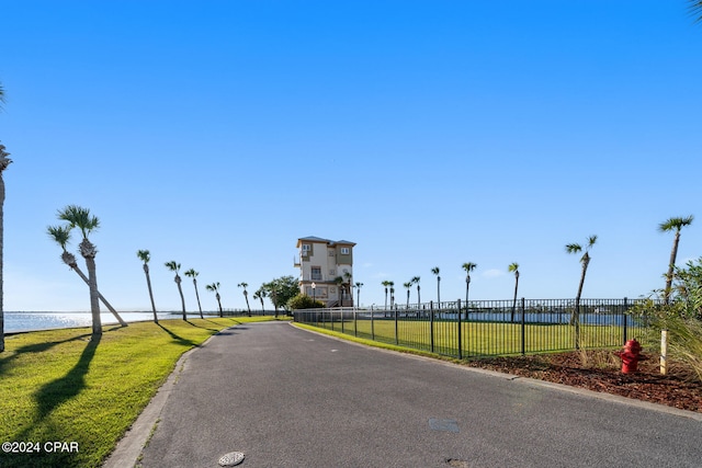 view of road featuring a water view