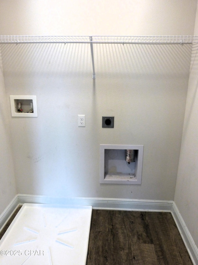 washroom featuring washer hookup, hardwood / wood-style flooring, and hookup for an electric dryer