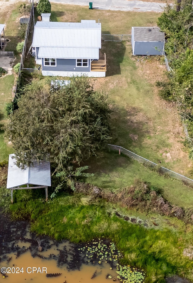 aerial view featuring a water view