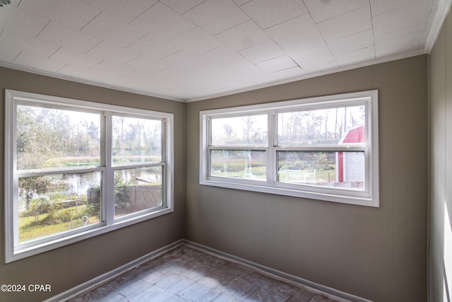 unfurnished room with ornamental molding and plenty of natural light