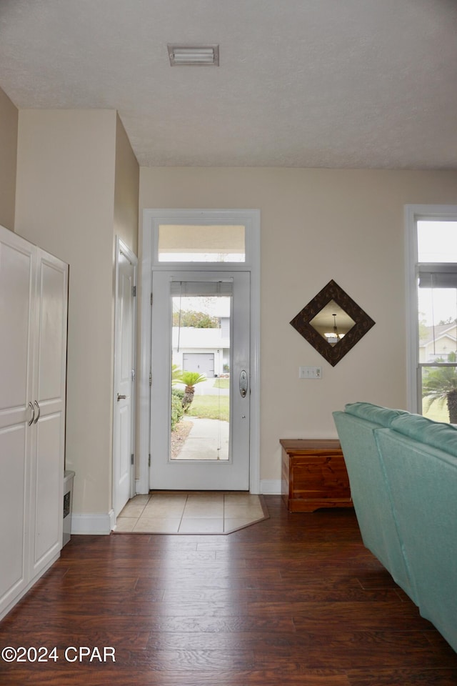 entryway featuring a wealth of natural light and dark hardwood / wood-style floors