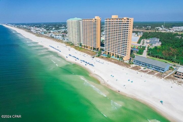 aerial view with a beach view and a water view