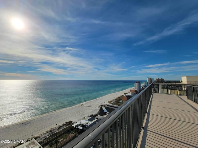 view of water feature with a beach view