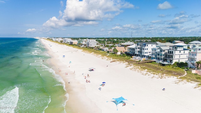 aerial view featuring a beach view and a water view