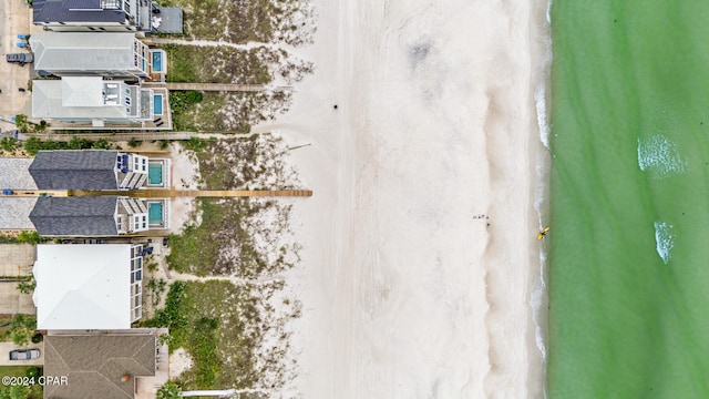 aerial view featuring a beach view and a water view