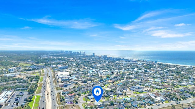 aerial view with a water view