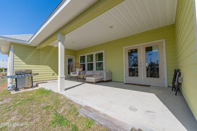 view of patio with french doors and area for grilling