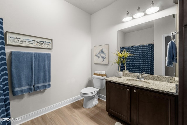 bathroom featuring vanity, hardwood / wood-style flooring, and toilet