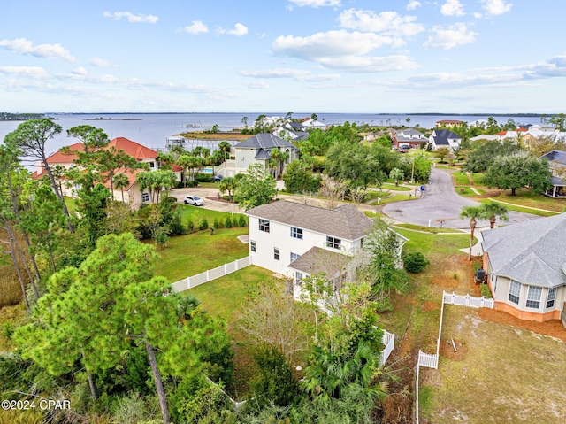 aerial view with a water view