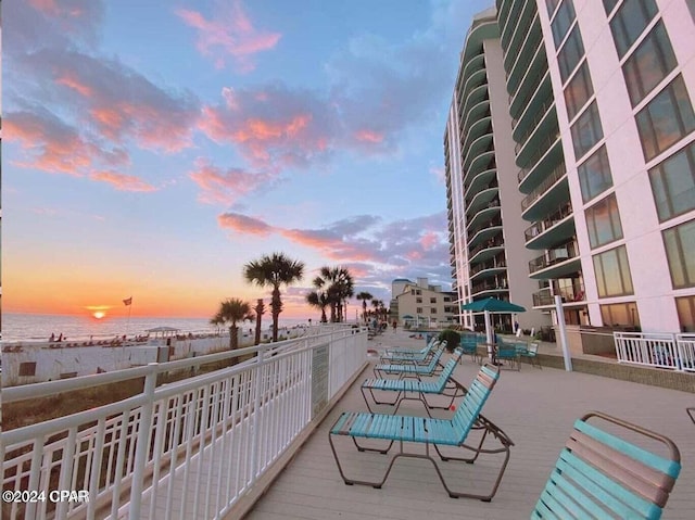 exterior space with a water view