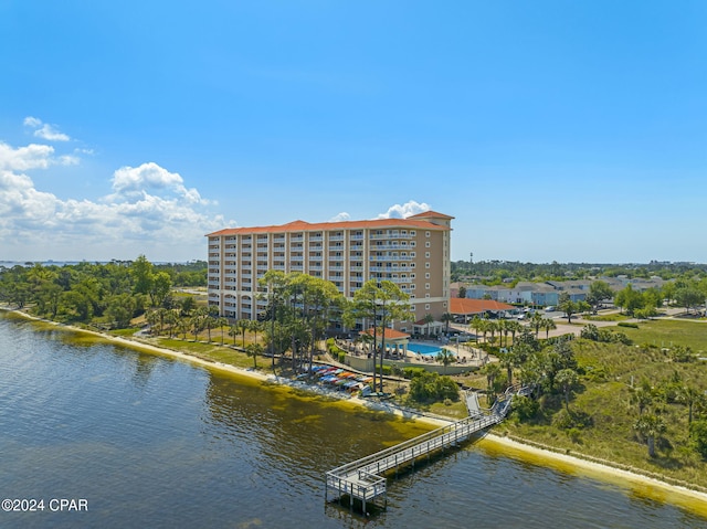 aerial view with a water view