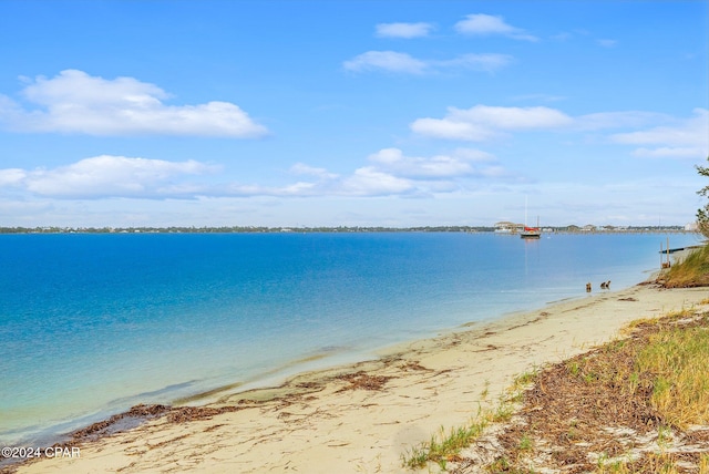 view of water feature with a beach view