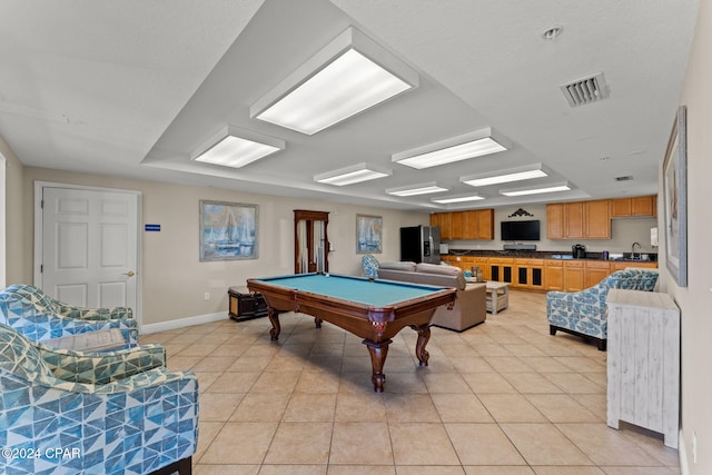 rec room featuring light tile patterned flooring and billiards